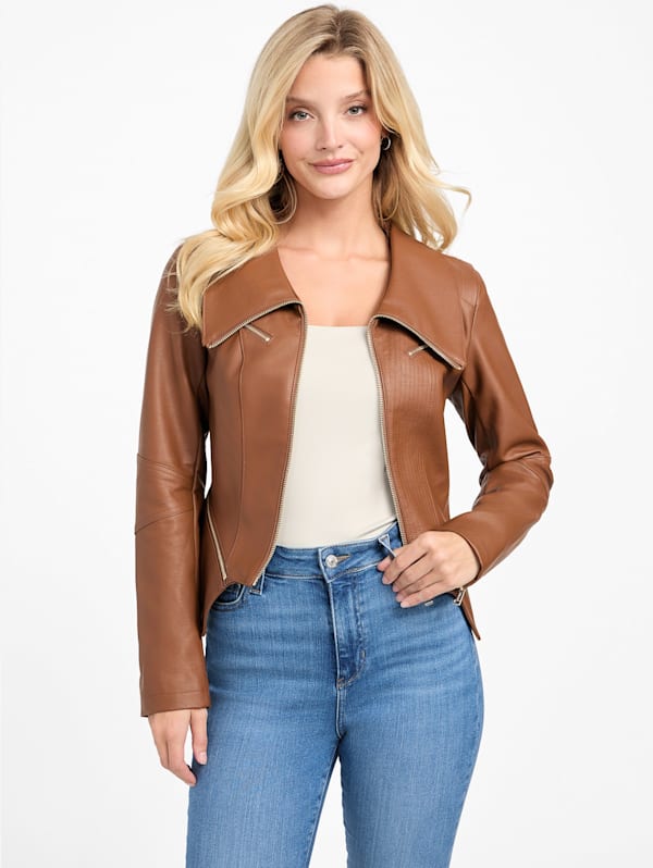 Guess leather moto jacket women's clearance