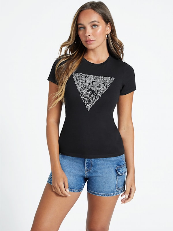 Guess triangle logo t shirt women's new arrivals