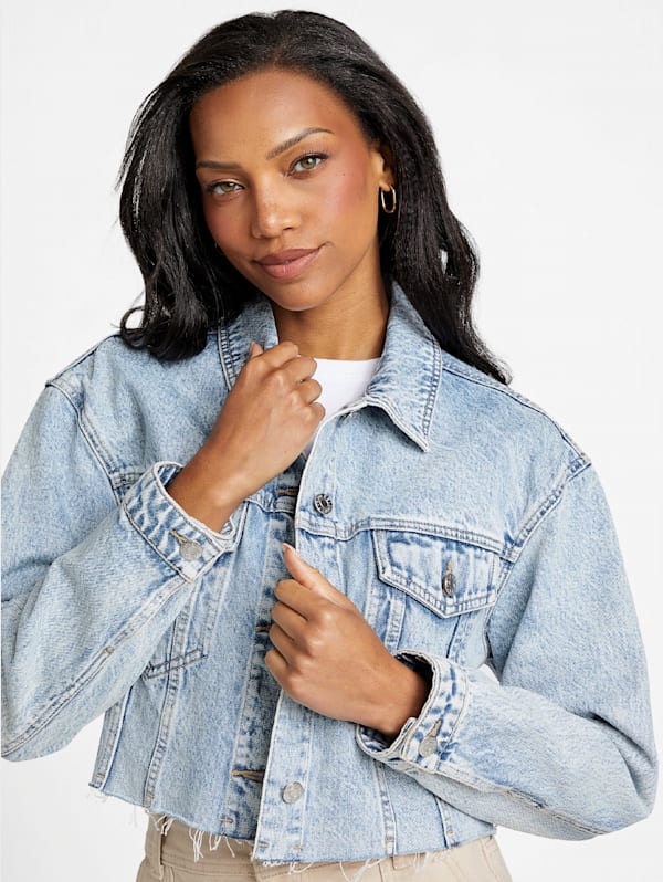 Cropped denim jacket grey online