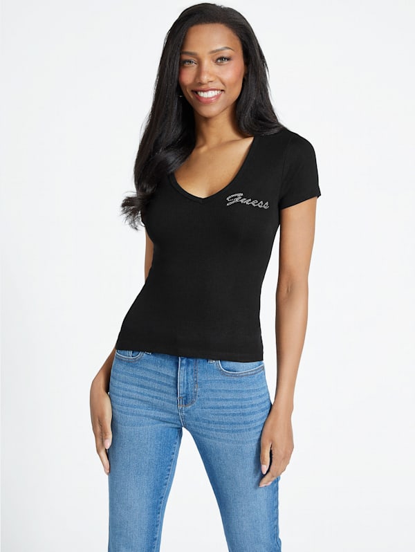 Womens guess logo t shirt clearance
