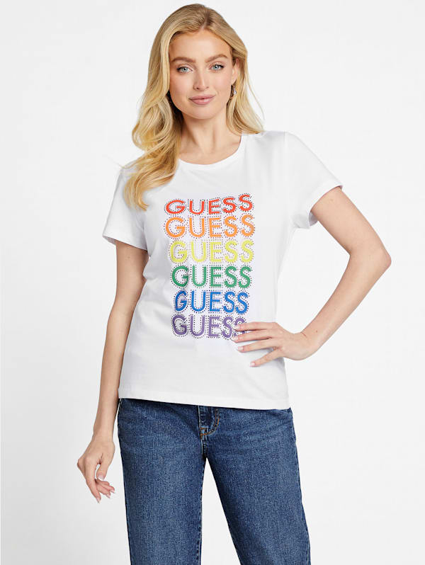 Guess rainbow logo tee deals