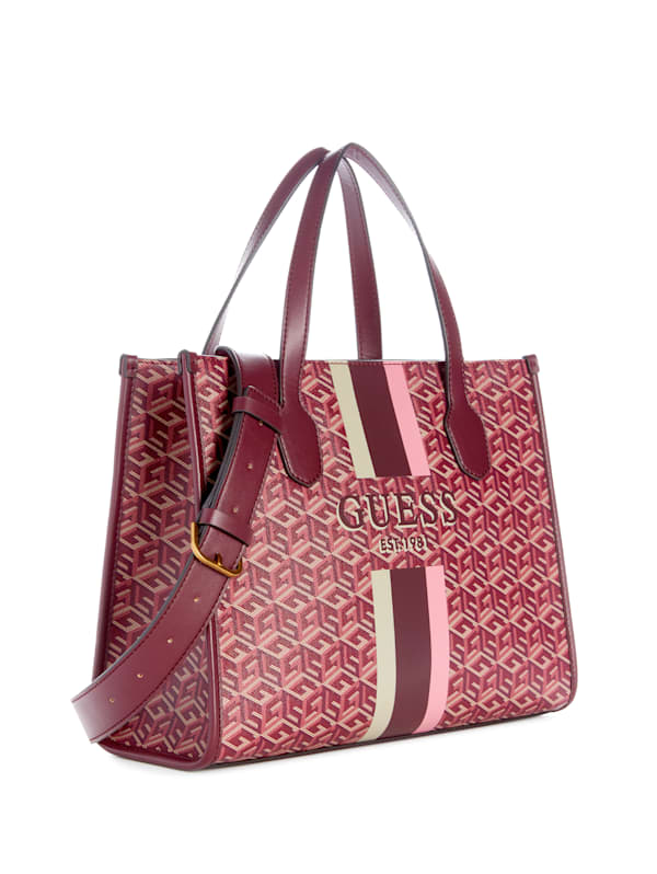 Guess Shoulder Signature G Large Tote Bag W/Pouch Dark Brown With