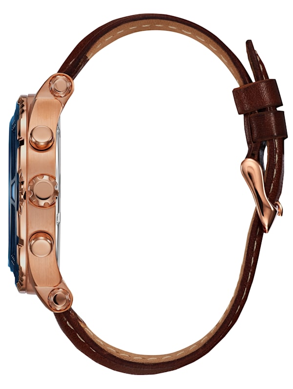 | Leather Brown and Watch Gold-Tone GUESS Sport Rose