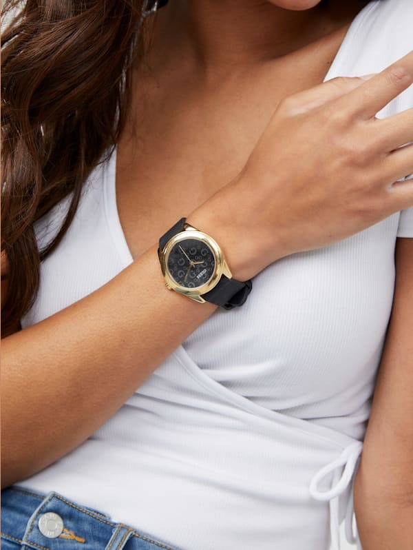 Black and Gold Tone Silicone Logo Watch GUESS Factory Ca