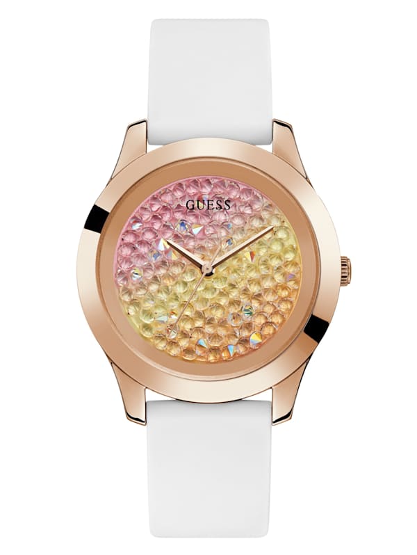 Guess watch women's sales white silicone strap