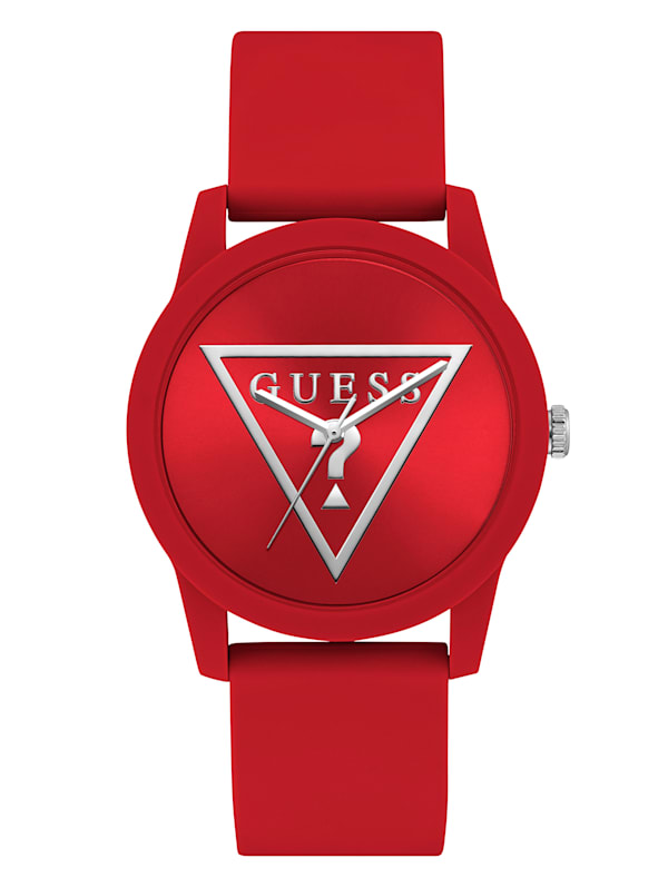 Silver Tone and Red Silicone Analog Watch