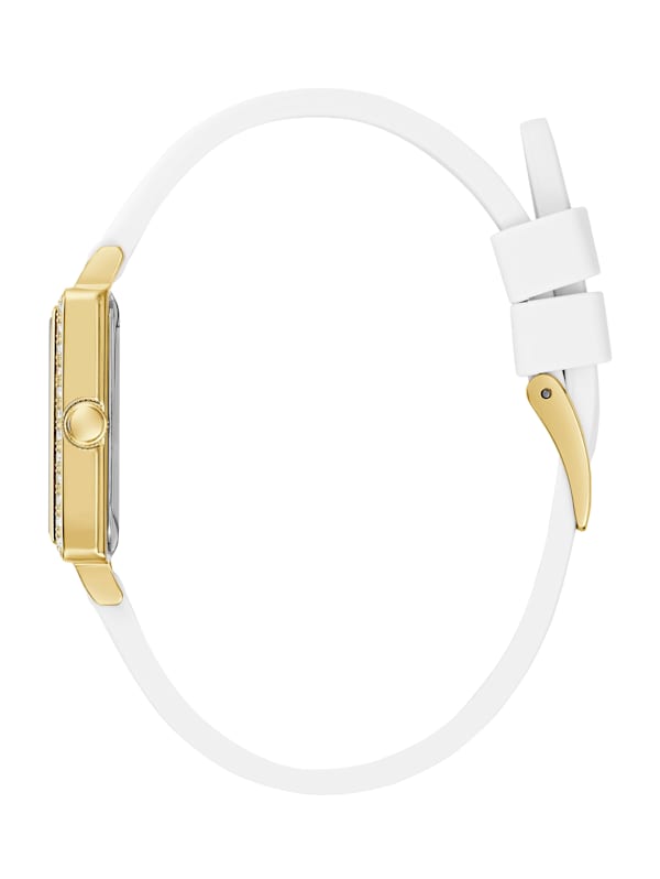 Gold Tone and White Square Analog Watch GUESS Factory Ca