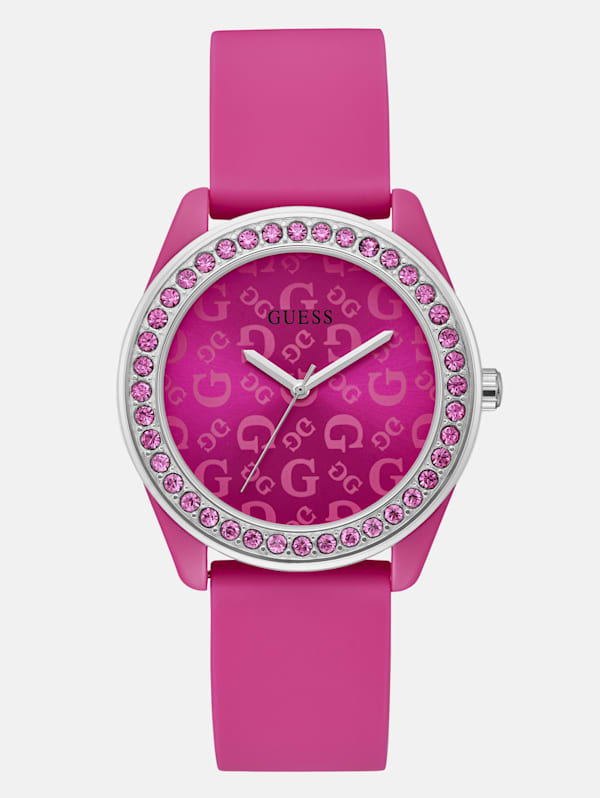 Pink Rhinestone Silicone Analog Watch GUESS Factory