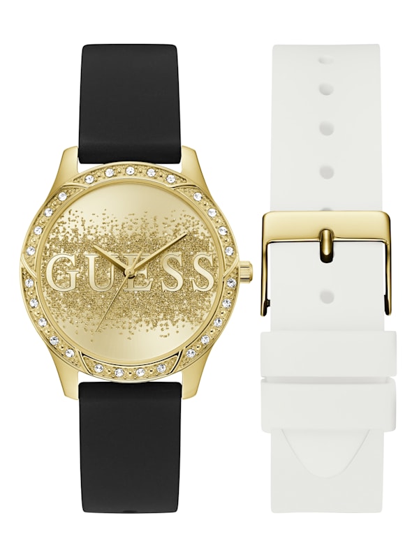 Factory Gold Tone Siliconeone Analog Watch Set Gold