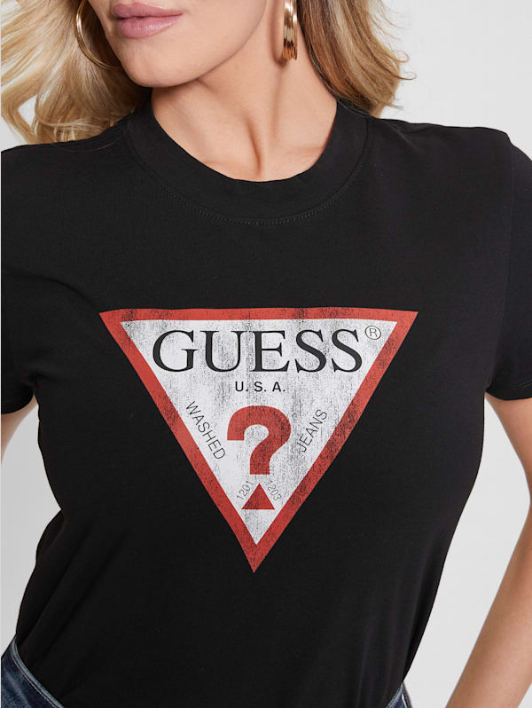 Guess mock neck logo tee on sale