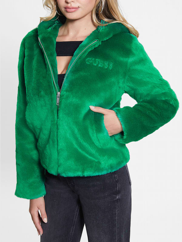 Emerald green faux fur hot sale jacket