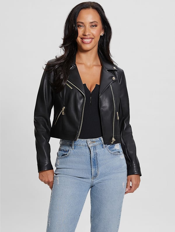 Cropped moto jacket black sale