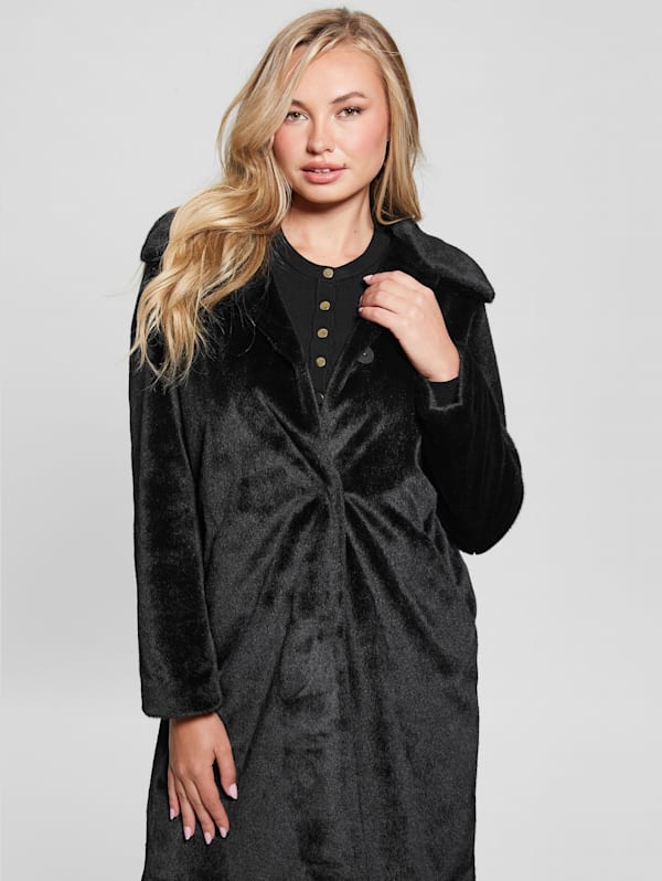 Plus size black new arrivals faux fur coat