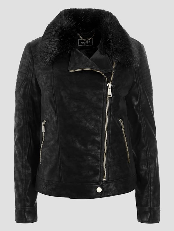 Guess faux fur moto jacket top