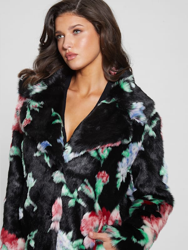 Floral faux fur coat sale