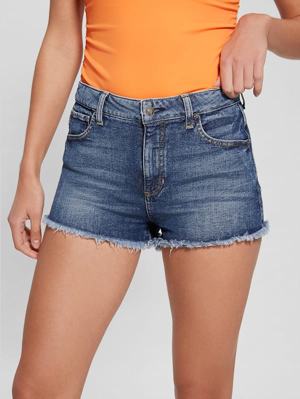 Guess High Rise Vintage Frayed Mom Shorts 27