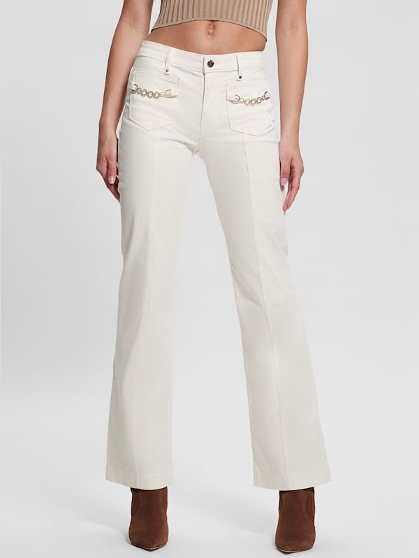 White bootcut pants top
