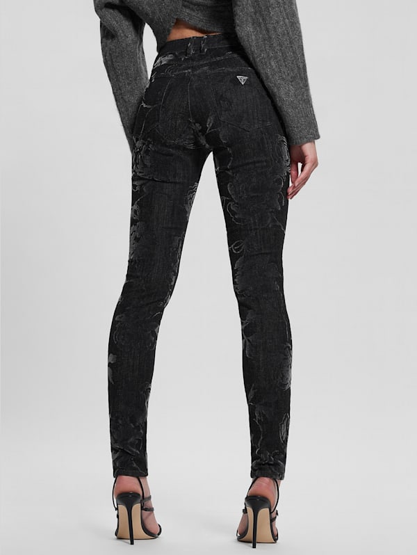 Black floral jeans cheap