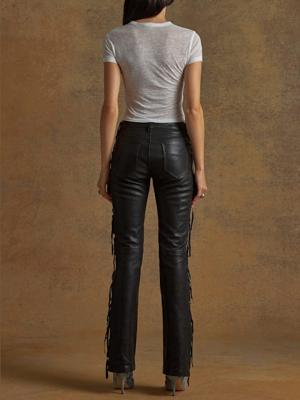 Leather fringe pants clearance