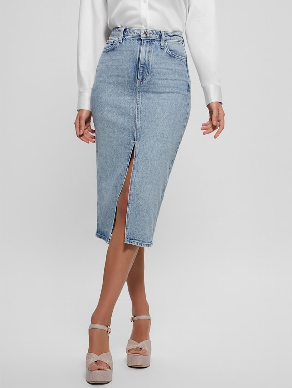 Mila Denim Midi Skirt GUESS Canada