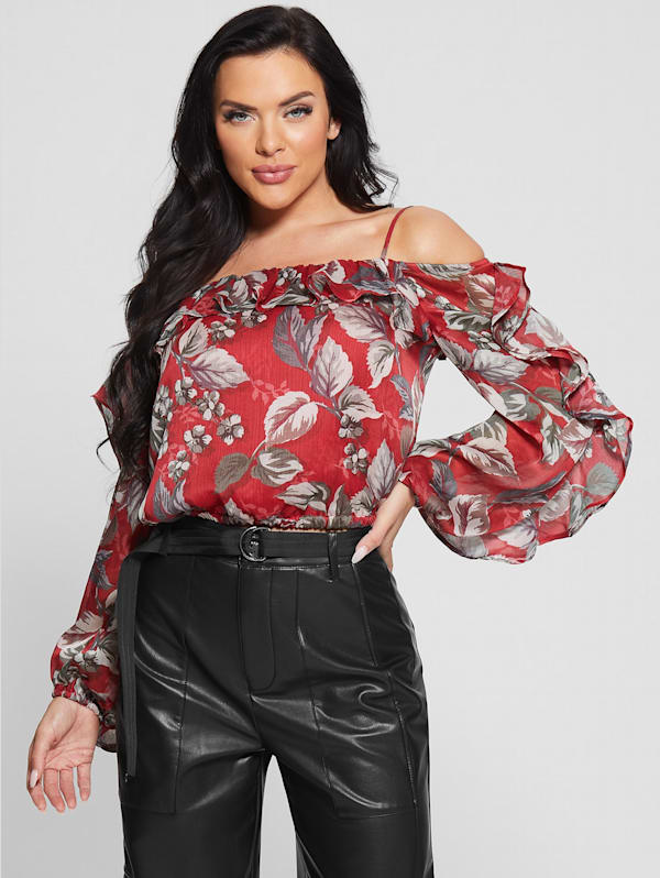 Floral ruffle top clearance