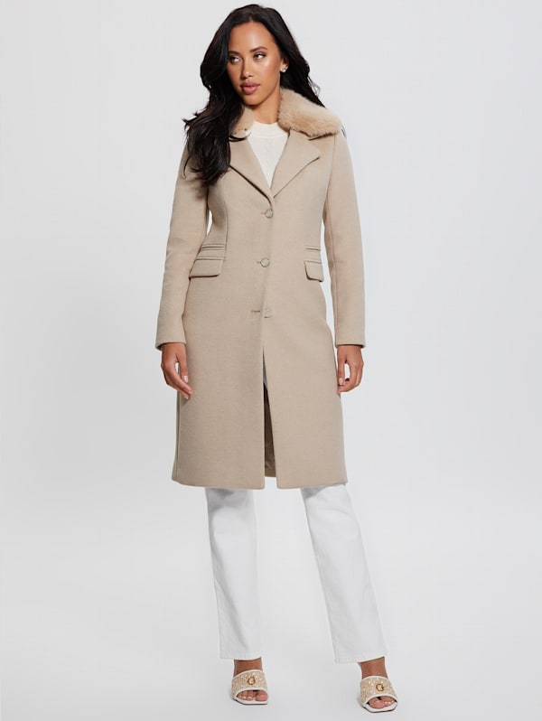 Eco Laurence Faux-Fur Midi Coat | GUESS