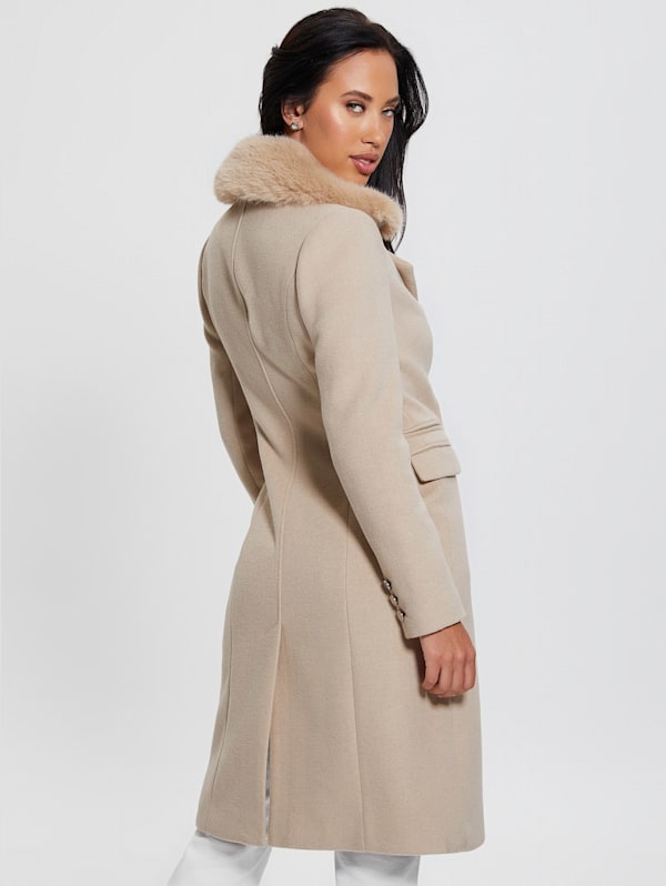 Guess faux fur collar coat sales