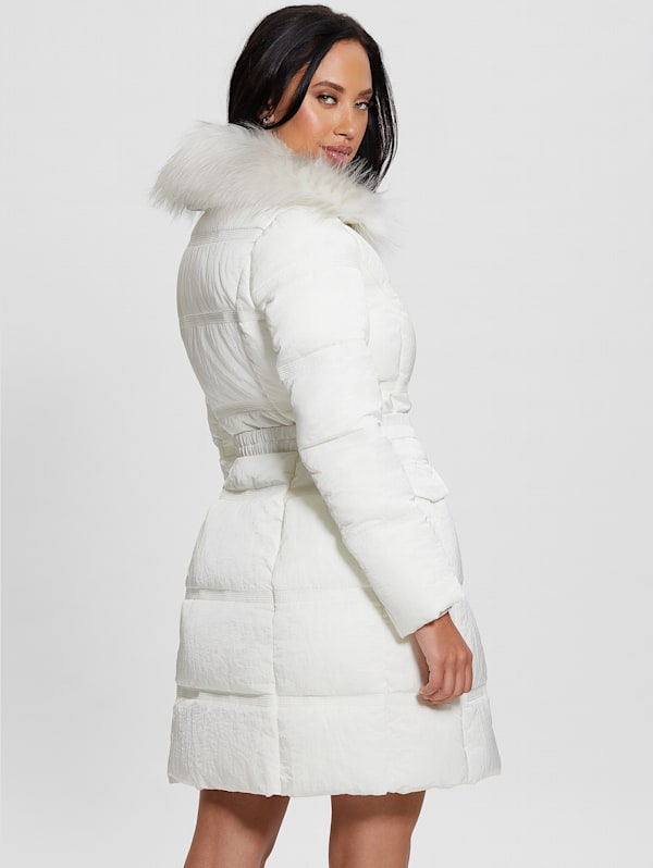 White belted puffer coat store