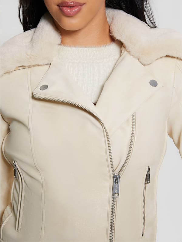 Guess faux fur moto jacket hotsell