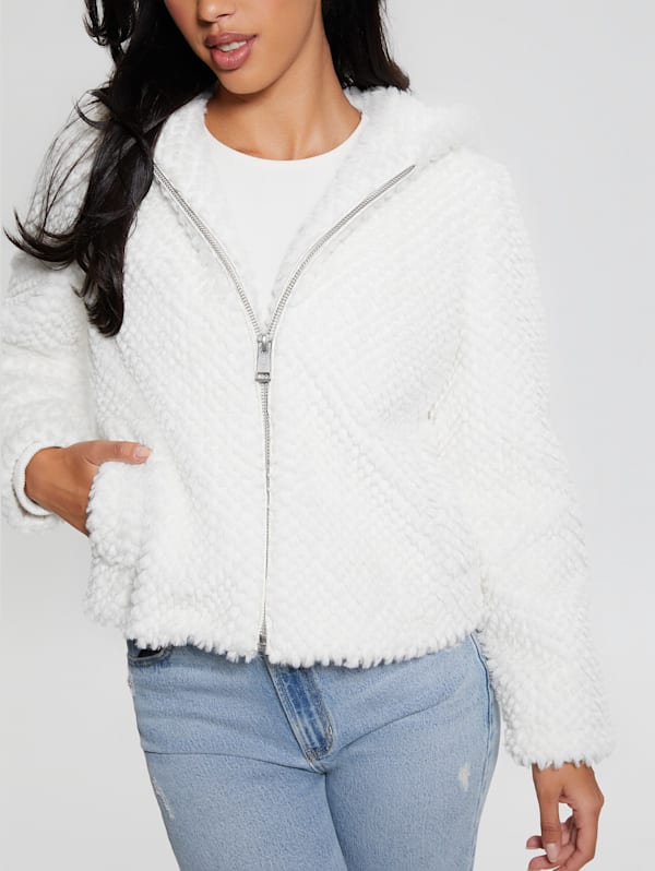 Guess white top fur jacket