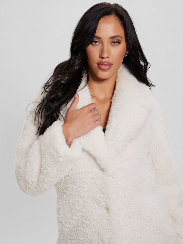 Guess Nives Faux-Fur Coat - White - M