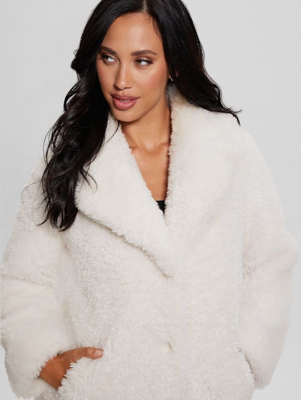 White Premium Faux Fur Wave Bubble Maxi Coat