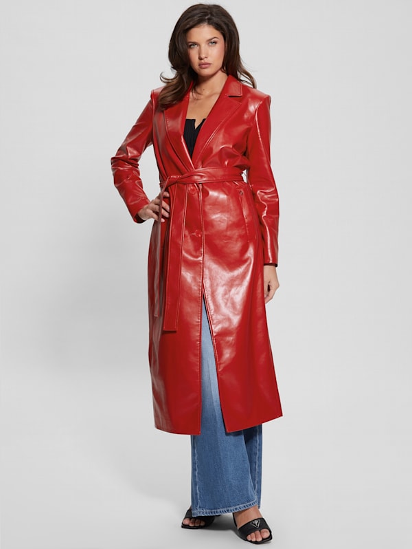 GUESS Gea Faux leather Trench Coat Red M