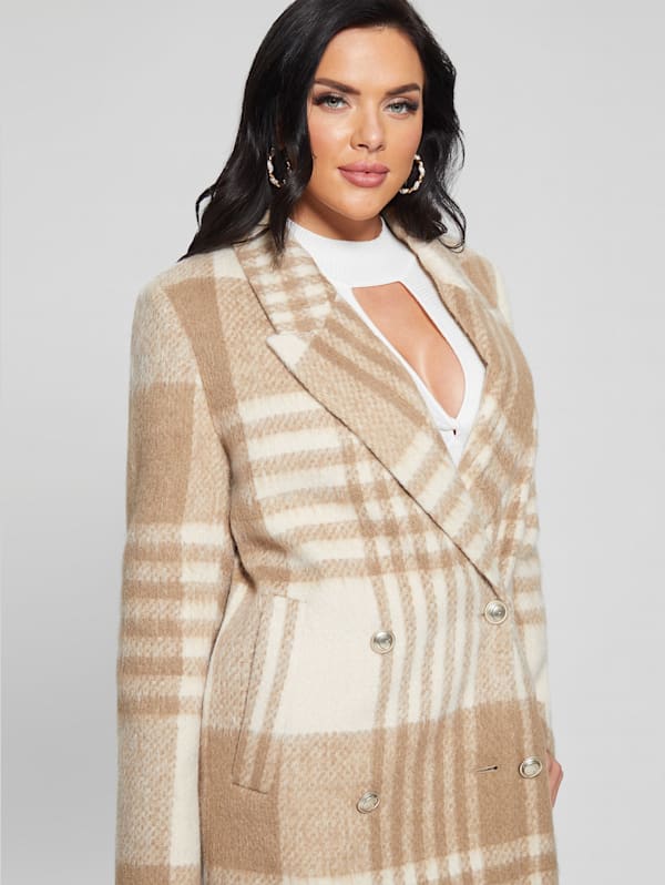GUESS Ramona Plaid Coat Brown XS