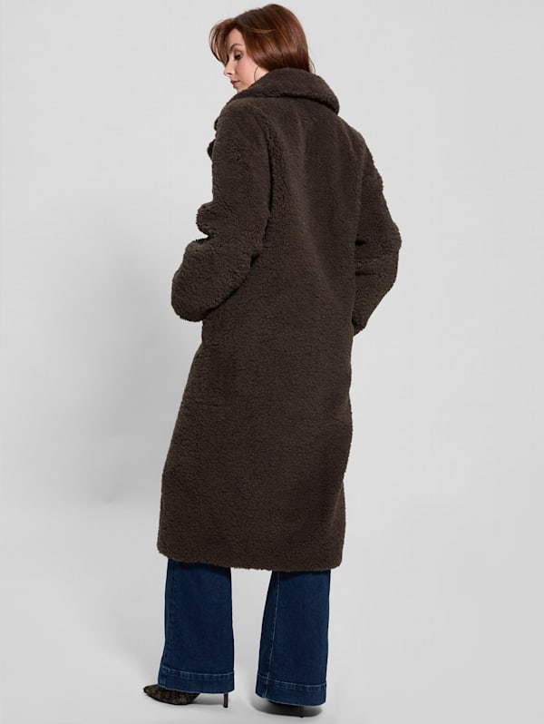 GUESS Eco Alina Teddy Longline Coat Brown S
