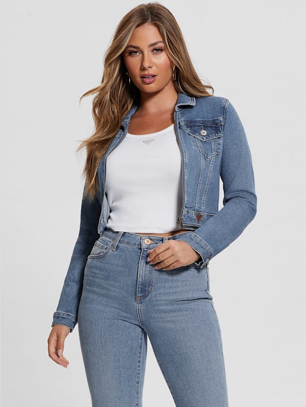 Cropped blue sale denim jacket