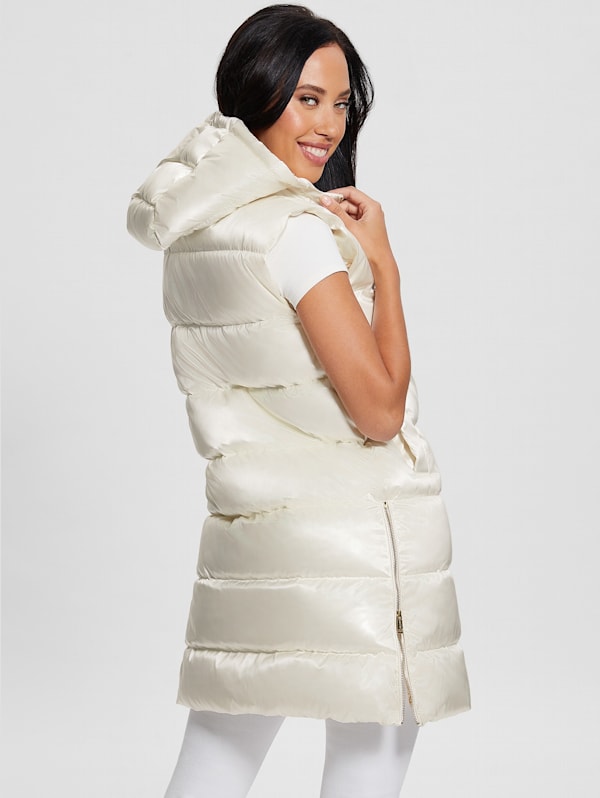 Noemi Long Satin Puffer Vest GUESS Canada