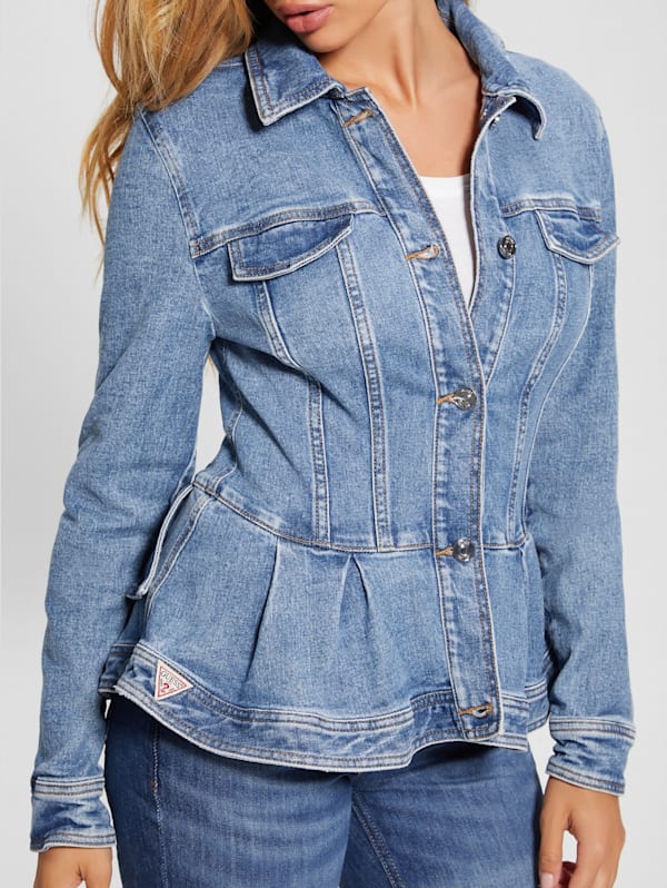 Peplum Ruffle Denim Jacket | GUESS Canada