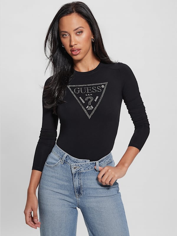 Eco Rhinestone Triangle Long Sleeve Bodysuit GUESS