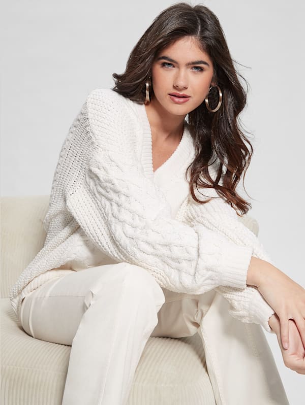 Chenille cable knit sweater best sale