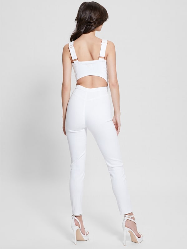 Guess white denim store jumpsuit