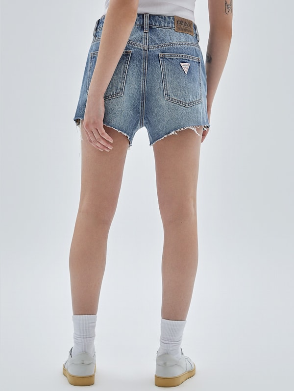 GUESS Low Rise Denim Shorts In Optic White Wash, $59