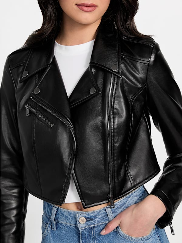 Guess women's black leather jacket deals