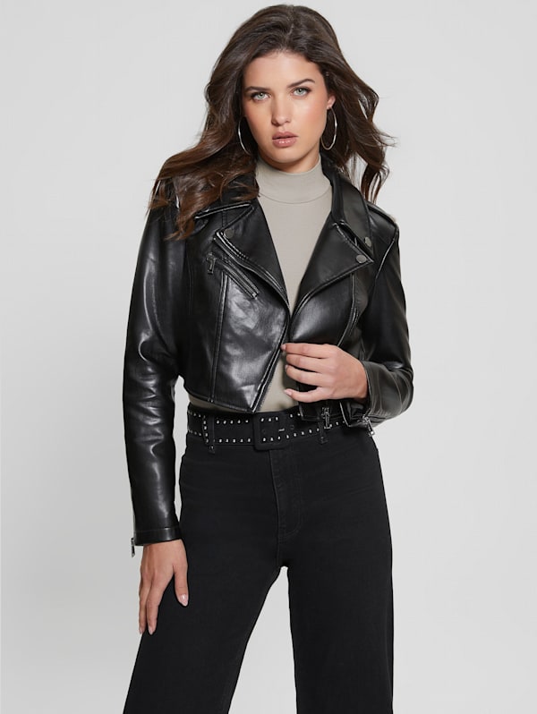 Faux leather 2025 jacket guess