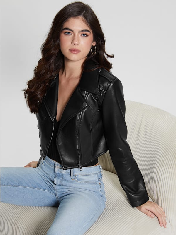 Guess Rochelle Faux-Leather Moto Jacket - Black - S