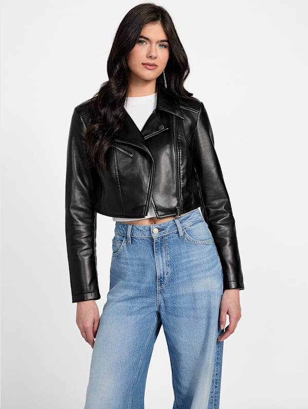 Faux-Leather Moto Jacket for Women