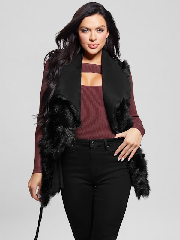 Plus size black fur vest on sale