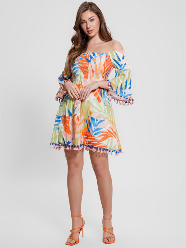 Guess printed off the shoulder dress online