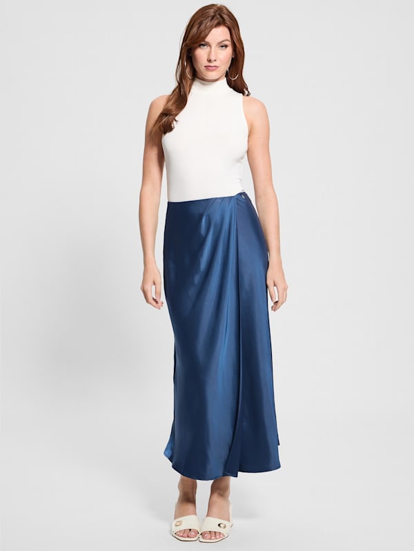 GUESS Eco Anastasia Midi Satin Skirt Blue XS
