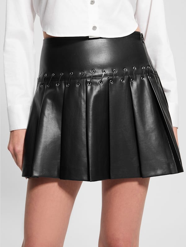 Faux leather pleated skirt black new arrivals